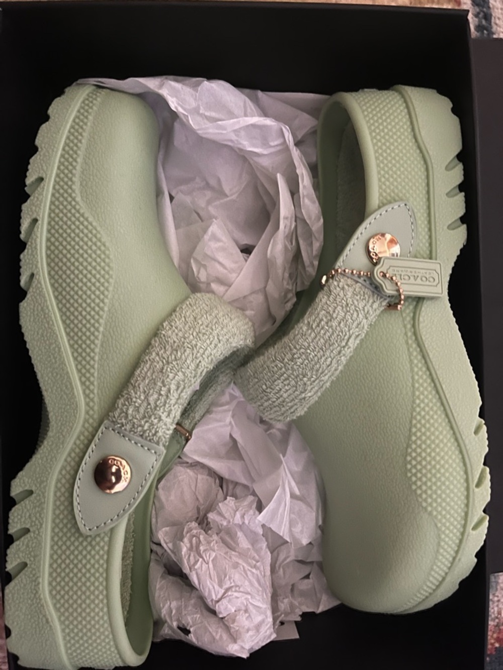 Coach Mint Green Terry Lined Slip-On Clogs - Picture 4 of 6